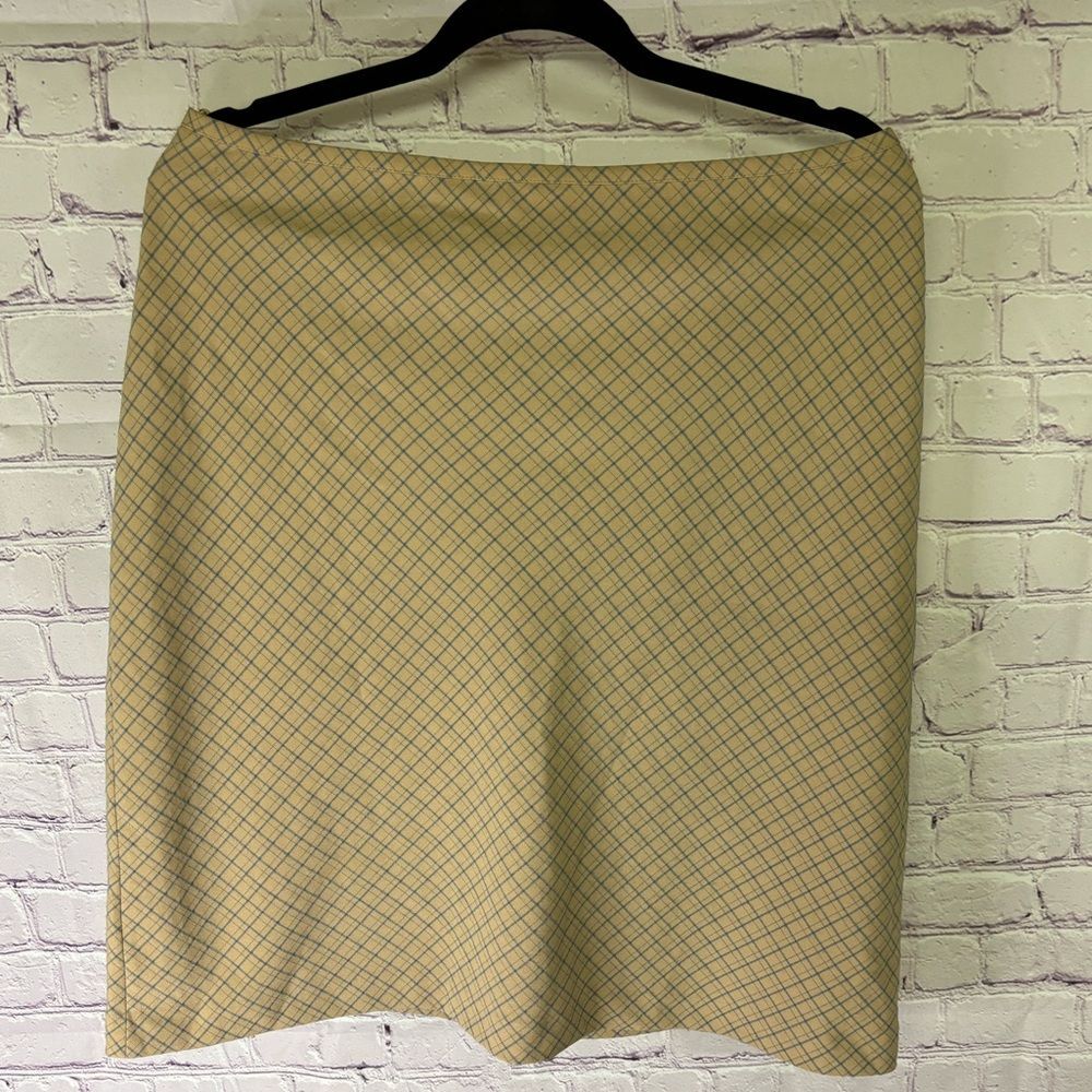 Hennes Collection Tan Blue Minimalist Academia Lined A-line Midi Skirt Size 12